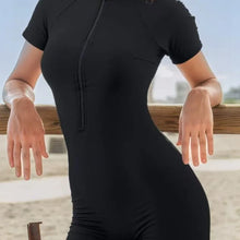 Load image into Gallery viewer, Woman Swimsuit Solid Black Front Zipper Modest Swimwear High Neck Swimsuit Waterproof Bathing Suit Matte